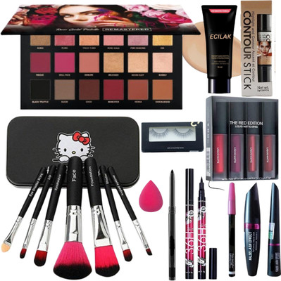 ECILAK Rosegold Eyeshadow, Makeup Brush,4in1 combo,4in1 Lip,Contour,Base,Eyelash,Curler(Pack of 20)