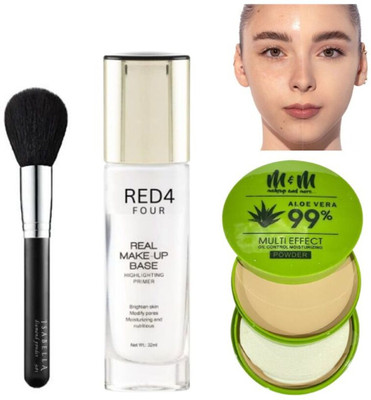 RED4 R4 Highlighting Primer 1pcs+MM Aloevera compact 1pcs+single brush(Pack of 3)