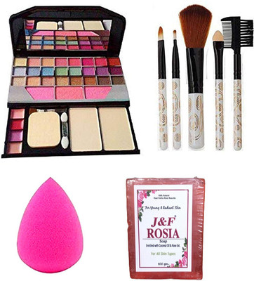 Zailie Makeup Kit 6155 With 5 Pc Makeup Brush Set , Blender Puff And Rose Soap 100 g