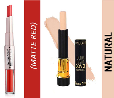 Seven Seas Dual-ended Lipstick (Matte Red) with Full Coverage Concealer(Natural, 8 ml)