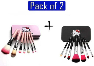GROOVS Hello kitty combo pack of 2 mini makeup brush set of 7(Pack of 2)