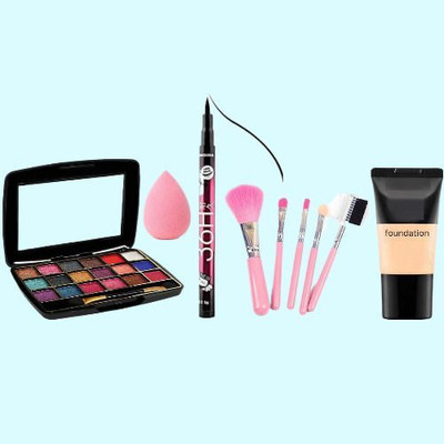 swenky 18color eyeshadow with eyeliner foundation puff & makeup brush(5 Items in the set)