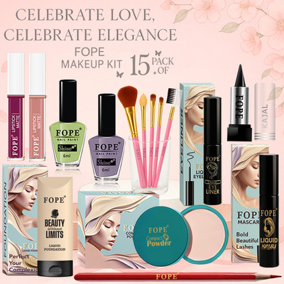 FOPE Wedding Makeup Combo Smudge Proof Glow Premium Bridal Beauty Kit(Pack of 15)