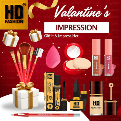HD Fashion Valentine’s Special Makeup Kit Gift Set Lipstick, Foundation, Brushes & More 75(Pack of 13)