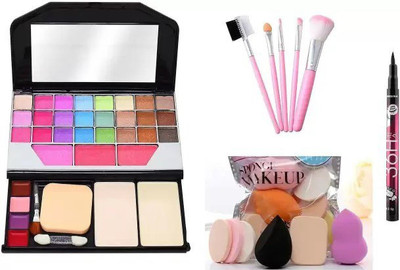 ZOVLY Tya 6155 Makeup kit + 5 pc Makeup Brush + 6 pcs puff & sponge set + eyeliner