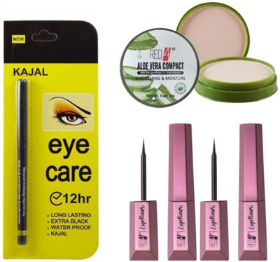 RED4 R4 Aloevera compact+just line it eyelineR 2+Eyecare kajal(Pack of 3)
