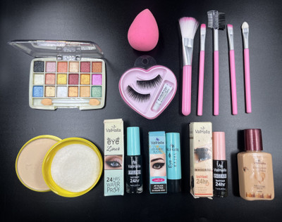 Valhalla 9 items all in one eye makeup kit full set combo | face makeup kit full set(Pack of 9)