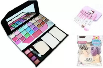 Pohok 6155 Sensational Make Up Kit & 7 Pc Brush Set & 6 IN 1 Family Pack Puff(Pack of 3)