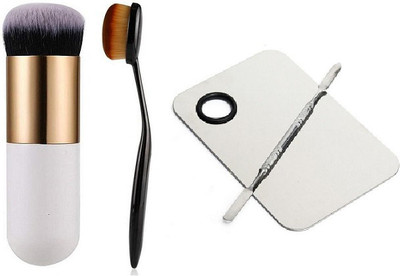 Lusty soul COMBO OF WHITE FOUNDATION BRUSH WITH OVAL BRUSH AND MIXXING PALETTE(Pack of 3)