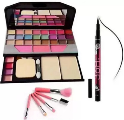 GROOVS Makeup kit 6155 + 5 Pcs brush + 36H Eyeliner (3 item in set )(Pack of 3)