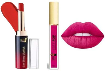 RED4 Evershine red lipstck+R4 Stay pop pink lipstick 1(Pack of 3)