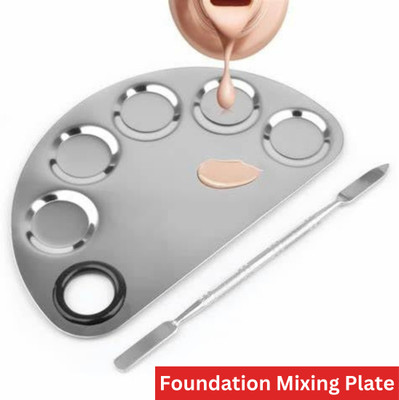 SIYDHA High-quality stainless steel mixing plate with spatula tool 5 Paint Wells Palettes  with Lid(Set of 1, 1pc foundation mixing palette)