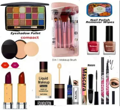 swenky eyeshadow with eyeliner mascara kajal lipstick nail polish compact & foundation(Pack of 13)