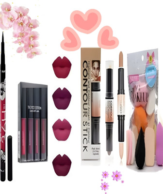 TUMR 36H BLACK EYELINER WITH MATTE MINI LIPSTICK, CONTOUR STICK AND 6IN1 PUFF SET