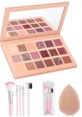 FRIPPE Beauty EyeShadow Palette + 5PC. MAKEUP BRUSH SET + BLENDER PUFF(Pack of 7)