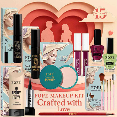 FOPE Makeup Kit for Her Valentine Gift for Wife Smooth Blend Finish Beauty Box(Pack of 15)