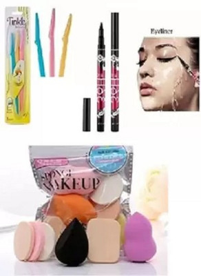 Fleeto COMBO OF Eye Brow Razor + Waterproof Eyeliner + Make Up Sponge(Pack of 6)