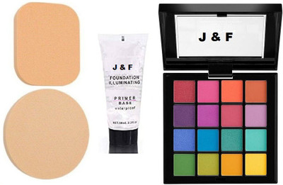 J & F Hinshitshu Waterproof 16 Colors Eyeshadow Palette With Primer & 2 in 1 Puff