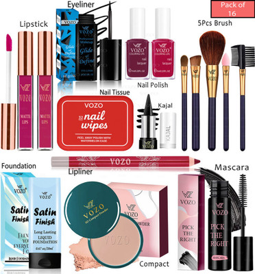 VOZO Bridal Makeup Kit Combo Collection 16 Must-Have Beauty Essentials 513(Pack of 16)