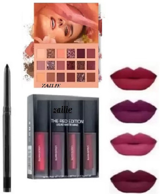 Zailie 18 color Eyeshadow With 4 in 1 red Lipstick & kajal