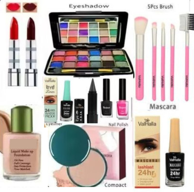 Valhalla all in one face makeup kit mini eyeshadow makeup brushes foundation compact(Pack of 11)
