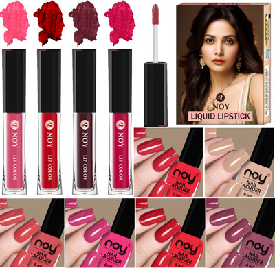 NOY Nail Paint And Matte Liquid Lipstick Set Multi-Color Everyday Matte Finish(Pack of 10)