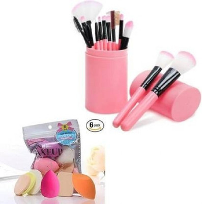Dudley Professional 12 Piece Makeup Brush Set With Box + Soft 6 in 1 Makeup Sponge Pack