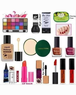 lately eyeshadow with eyeliner mascara kajal lipstick nail polish compact foundation & lip balm(12 Items in the set)
