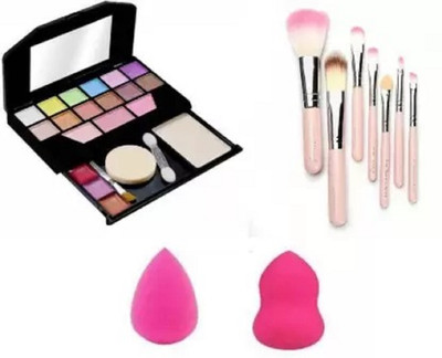 Pohok 5024 Mini Laptop Make Up kit Travel Size & 7 Pc Brush Set & 2 Puff(Pack of 10)