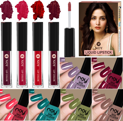 NOY Nail Polish And Matte Liquid Matte Lipstick Combo For A Radiant Look(Pack of 10)