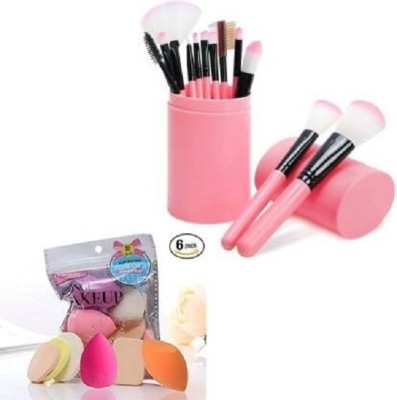 Wimble Professional 12 Piece Makeup Brush Set With Box + Soft 6 in 1 Makeup Sponge Pack