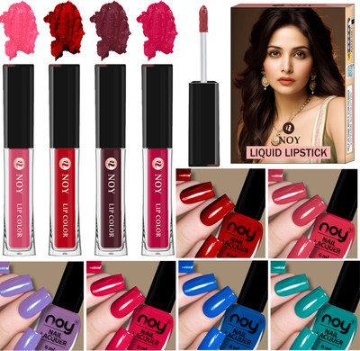 NOY Gorgeous Nail Paint And Liquid Matte Lipstick Combo For Bridal(Pack of 10)