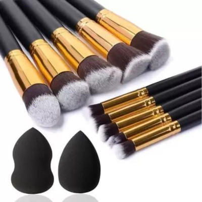 Adhiraj 10 Pcs Makeup Brushes Set Tool Pro Foundation Eyeliner and 2 Sponge Puff