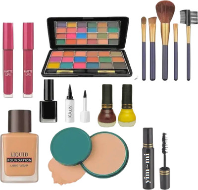 yim~mi All-Inclusive Makeup Kit – Foundation, Lipsticks, Eyeshadows & Nail Polishes(Pack of 10)
