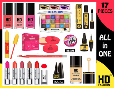 HD Fashion 17-in-1 Makeup Essentials : All in One Dramatic Look Girls & Women Makeup Kit 55(Pack of 17)