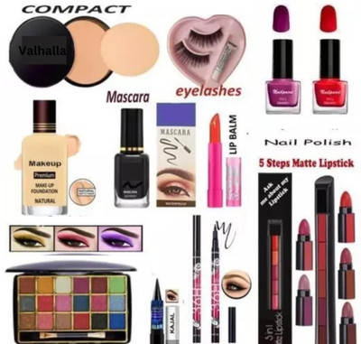 Valhalla 12 items makeup kit for women eyshadow eyeliner mascara compact lipstick lipbalm(Pack of 12)