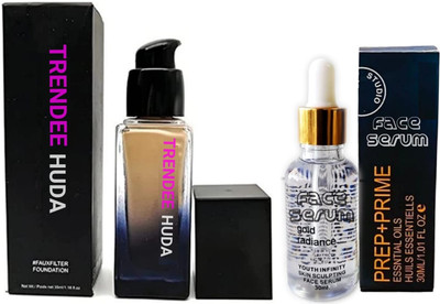TRENDEE HUDA PROFESSIONAL WATERPROOF HF FOUNDATION WITH FACE SERUM FOR WOMEN & MEN.(Pack of 2)
