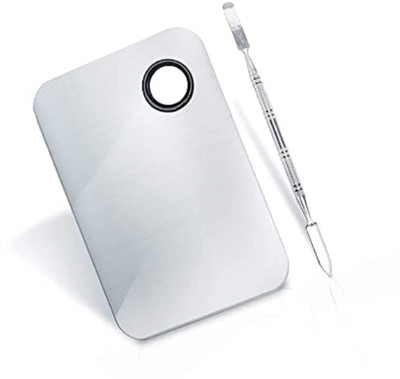 YBN Stainless Steel Cosmetic Makeup Mixing Plate with Spatula Tool for Women
