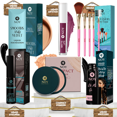 NOY Full Makeup Combo Set With Full Face Coverage Lipstick & Long-Lasting Foundation(Pack of 10)