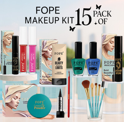 FOPE Cosmetic Makeup Set For Daily Use Women Wedding Glow Edition Party Wear Makeup C(Pack of 15)