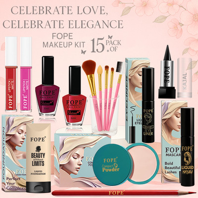 FOPE Makeup Kit for Bride Smudge Proof Texture Elegant Bridal Combo(Pack of 15)