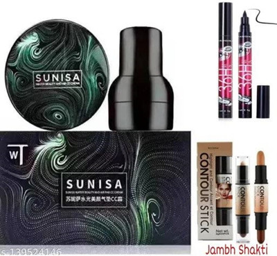 seyblush in 1 Air Cushion CC & BB cream foundation+Contour Stick and Eyeliner(Pack of 4)