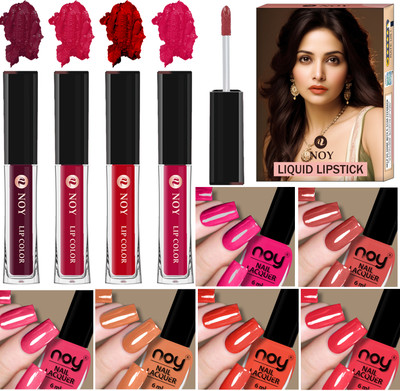 NOY Nail Paint And Liquid Lipstick Combo Pout-Perfect Duo(Pack of 10)
