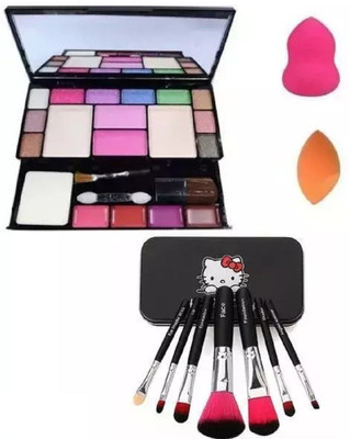 Pohok 6171 Make UP Kit + 7 Pc Black Make Up Brush Set + 2 Sponge Puff(Pack of 10)