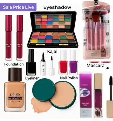 Jus’Be U Eyeshadow with eyeliner mascara kajal lipstick sindur nail polish & makeup brush(Pack of 11)