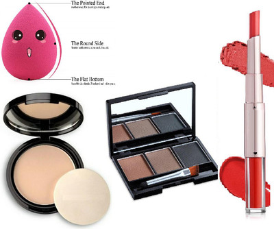 winry PROFFESIONAL MAKEUP COMBO OF COMPACT ,BLENDER ,3 IN 1 EYEBROW & 2 IN 1 LIPSTICK