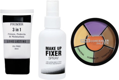 VERGE Pro Concealer Palette (Corrector) & 3 in 1 Gel Primer & Make Up Fixer(Pack of 3)