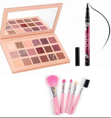 FRIPPE Makeup Brush 5 Pc Set +Eye shadow Palette 18 Multi Shades & Eyeliner(Pack of 7)(Pack of 3)