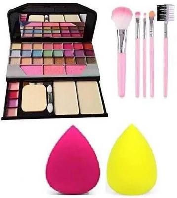 ZOVLY 6155 Color Icon Makeup kit + MENOW Blender Puff +5PCS Brush Set(Pack of 4)