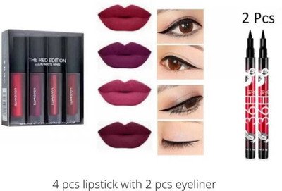 swenky Best face makeup combo of matte lipstic 4 or 2 pec eyeliner